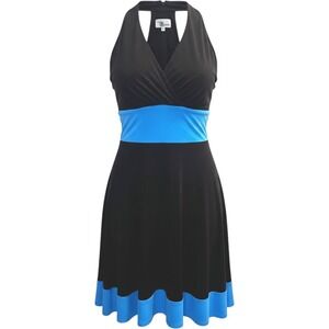 Roulette Brown Turquoise Halter Neck Midi Dress Size 4 Made in US Y2K Fairy MOD